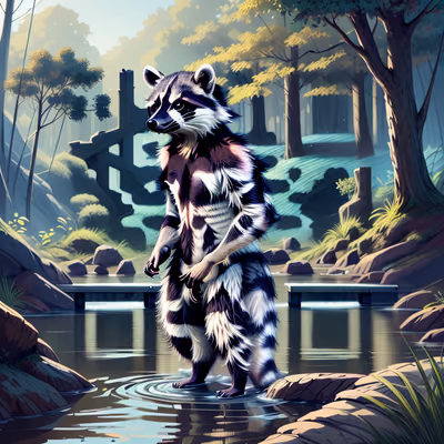Raccoon Forest River Digital Painting QR Code Art — image 1