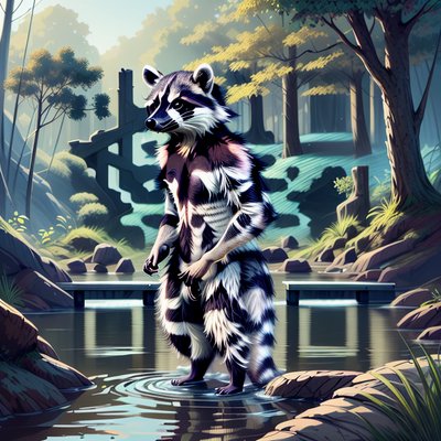 Raccoon Forest River Digital Painting QR Code Art