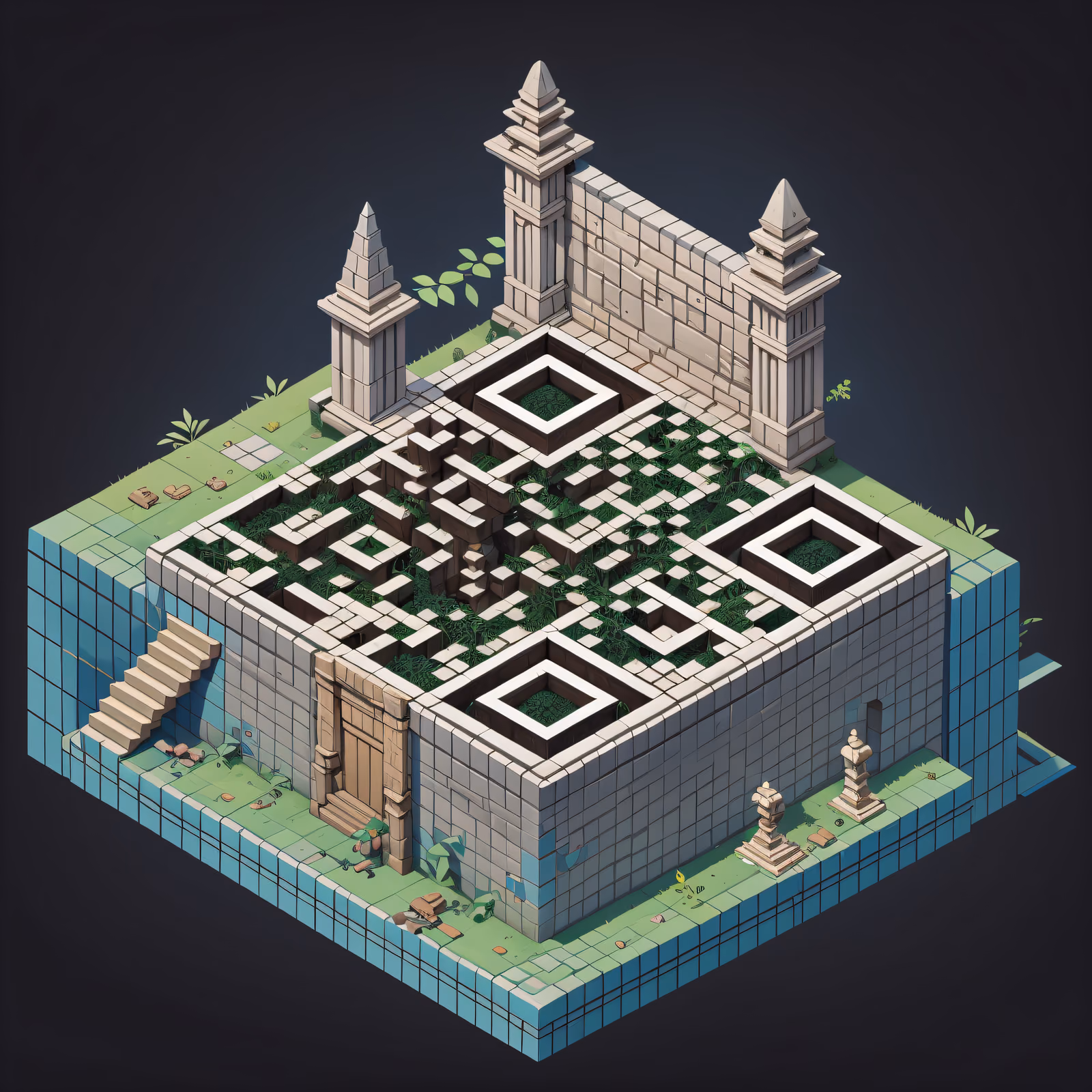 Isometric Jungle Temple Ruins QR Code for Posters — image 1