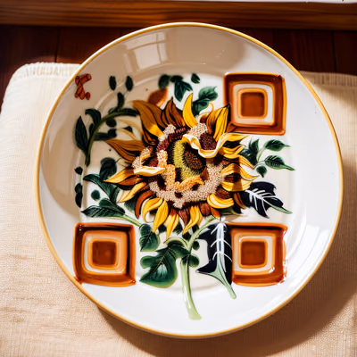 Sunflower Painted Ceramic Plate QR Code for Restaurant Menus — image 1