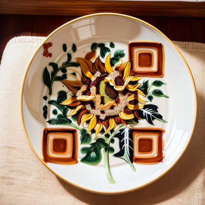 Sunflower Painted Ceramic Plate QR Code for Restaurant Menus