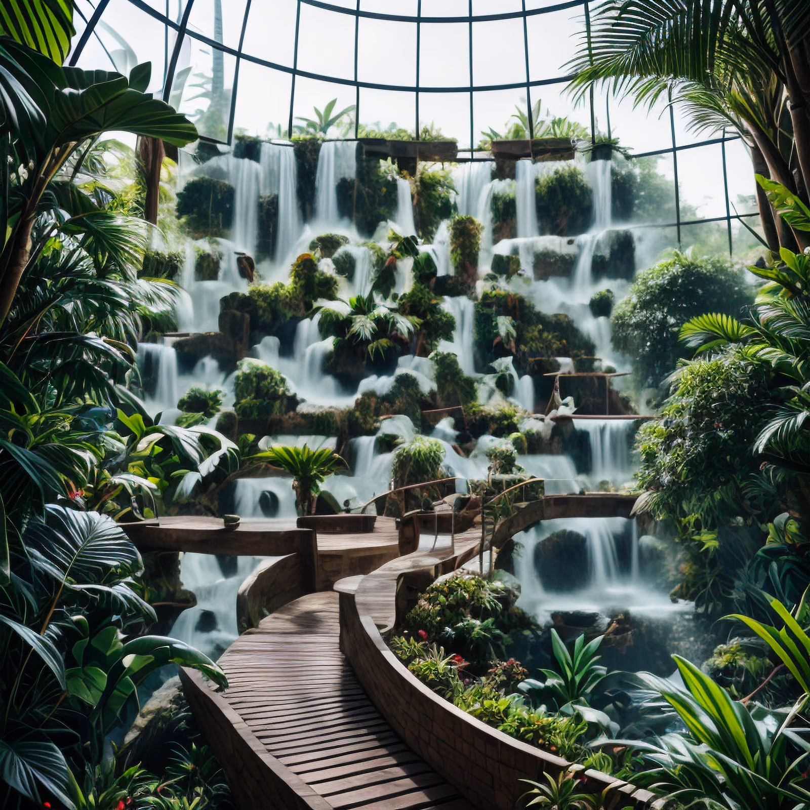 Tropical Greenhouse Waterfall Photorealistic QR Code Art — image 1