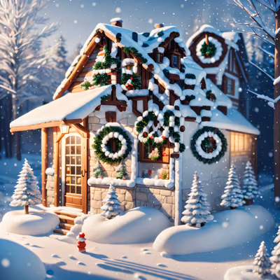 Snowy Christmas Shop Diorama House QR Code for Greeting Cards — image 1