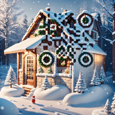 Snowy Christmas Shop Diorama House QR Code for Greeting Cards