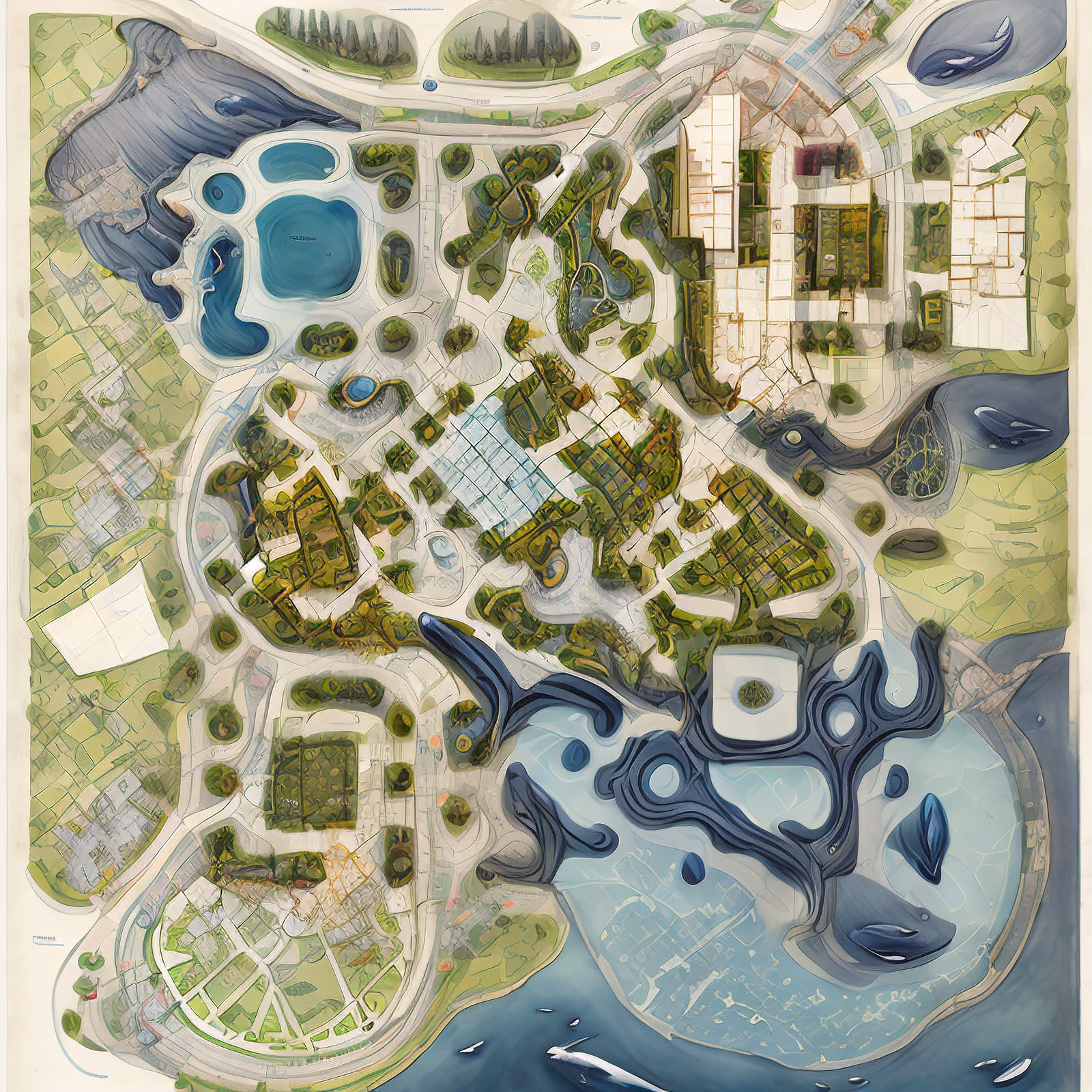 Illustrated City Map With Whales QR Code Art — image 1