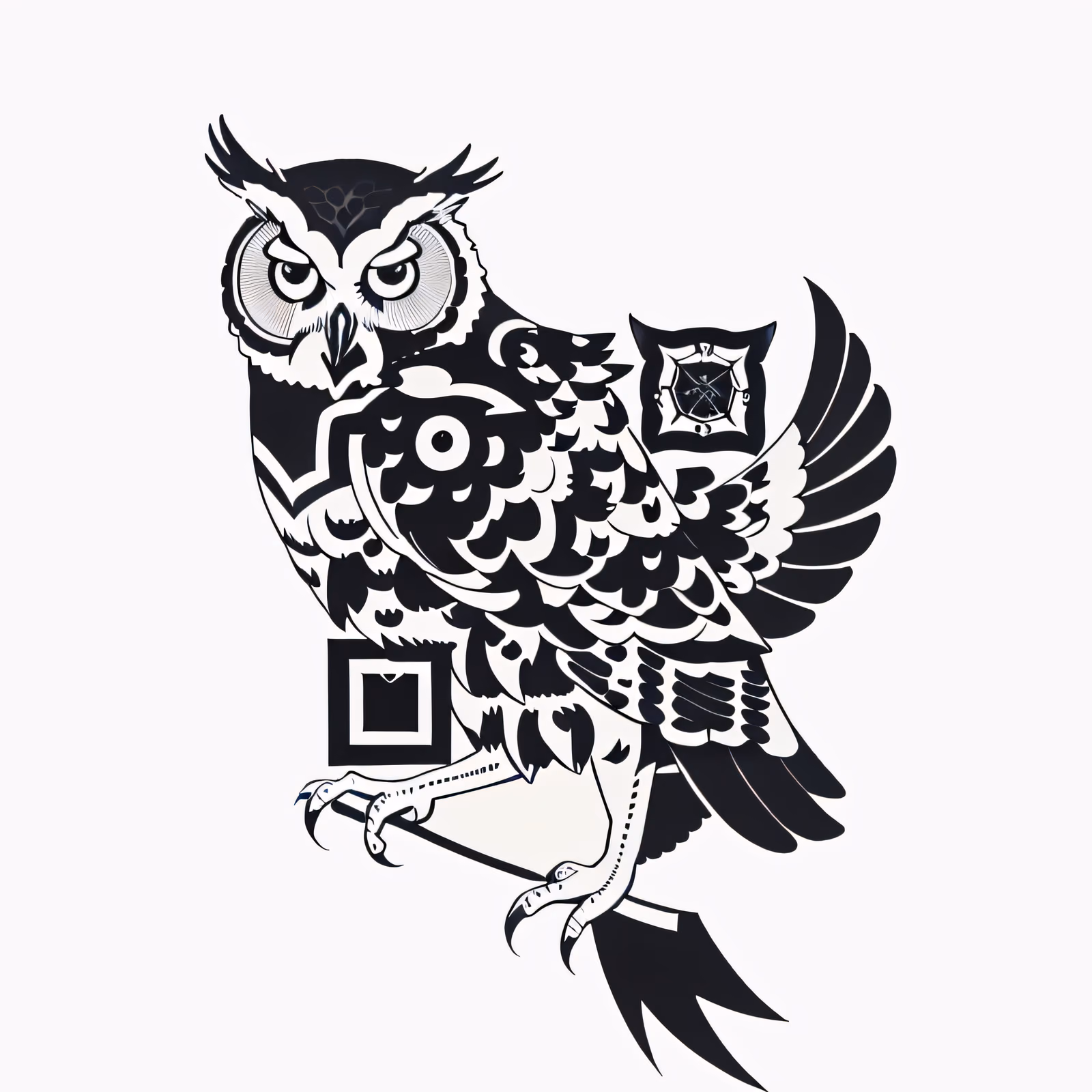 Horned Owl Tattoo Style QR Code for Temporary Tattoos — image 1