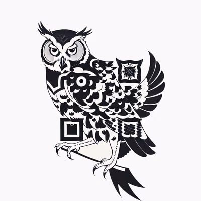 Horned Owl Tattoo Style QR Code for Temporary Tattoos — image 1