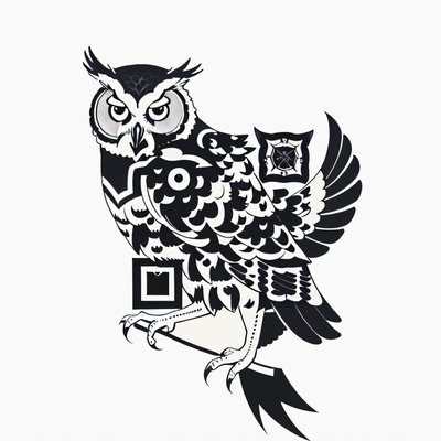 Horned Owl Tattoo Style QR Code for Temporary Tattoos