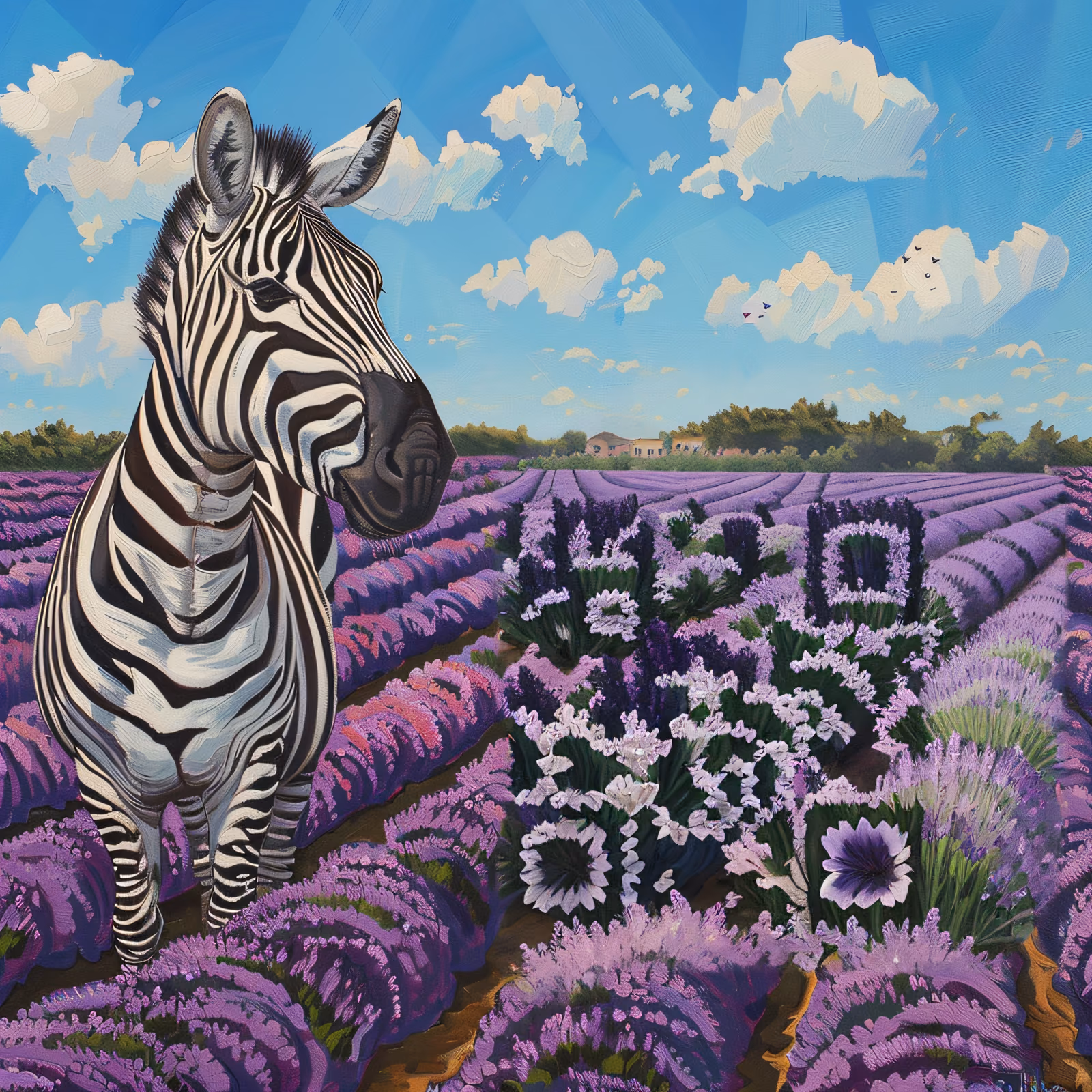 Zebra in Lavender Field Painting QR Code Art — image 1