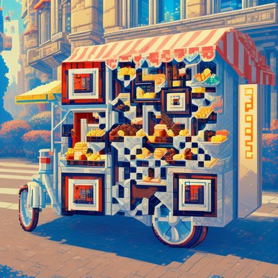 Pixel Art Street Food Cart QR Code for Restaurant Menus