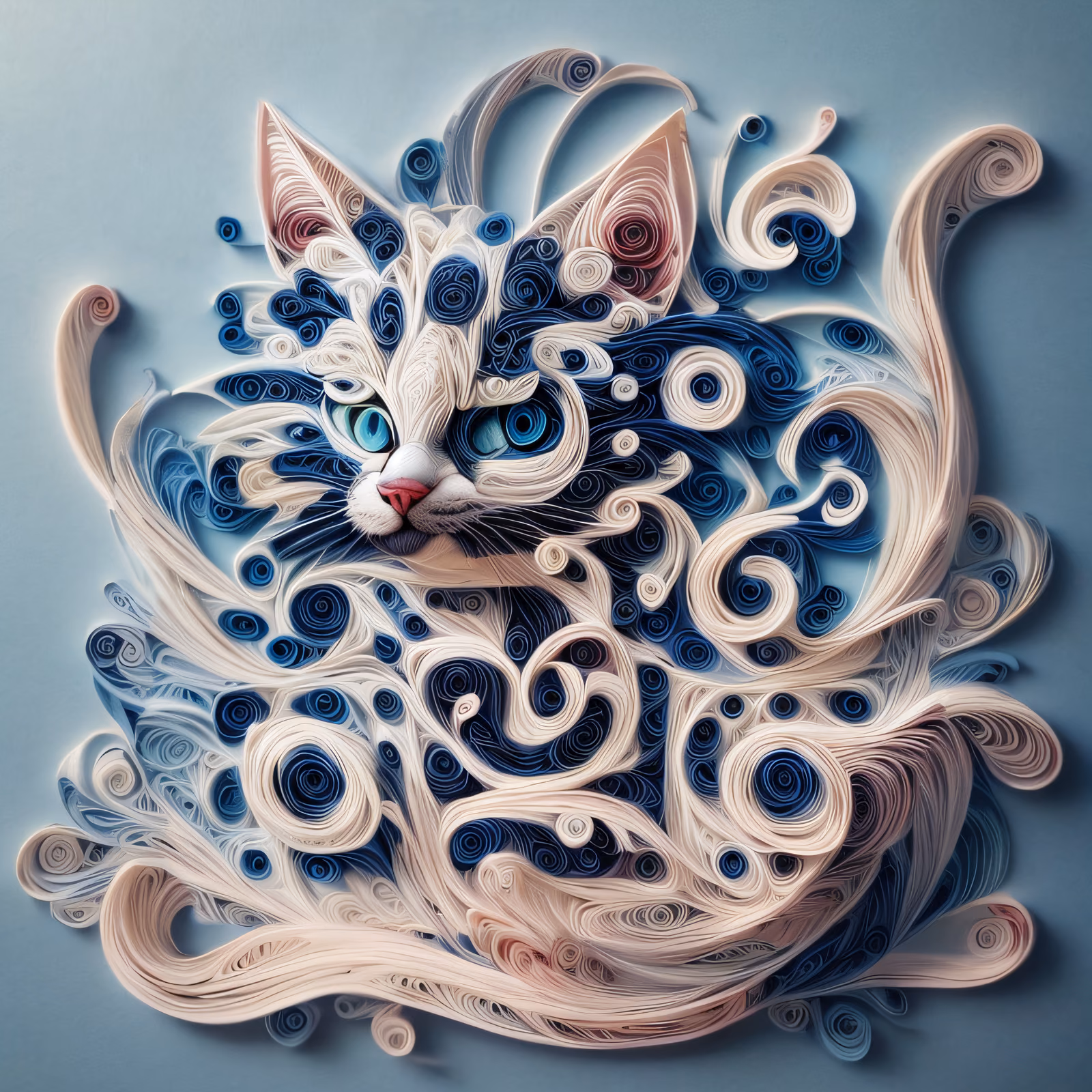 White Cat Paper Quilling QR Code Art — image 1