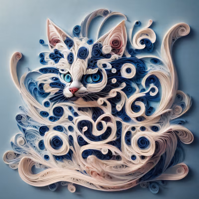 White Cat Paper Quilling QR Code Art — image 1
