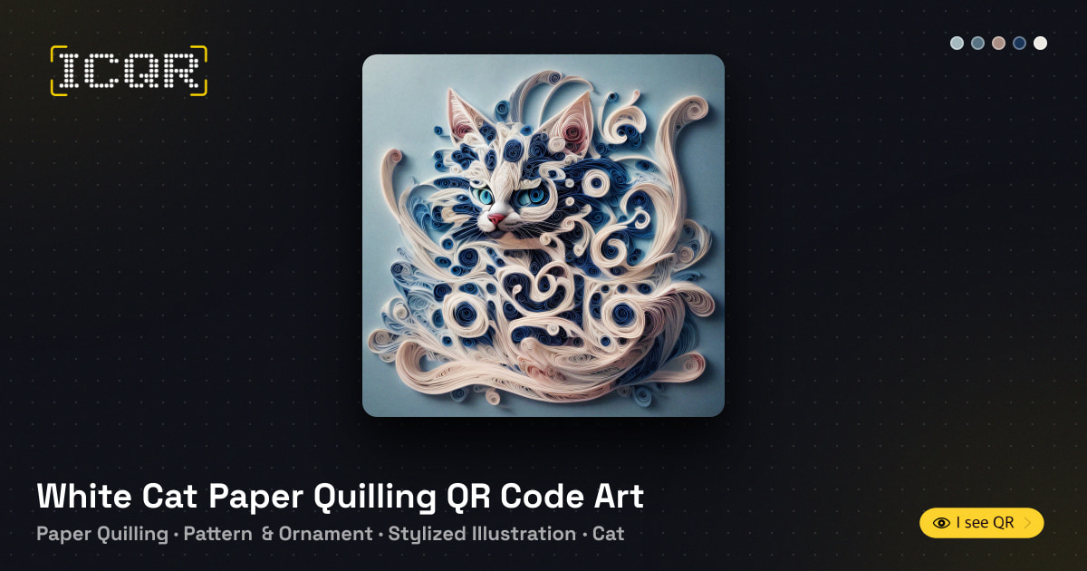 White Cat Paper Quilling QR Code Art • ICQR