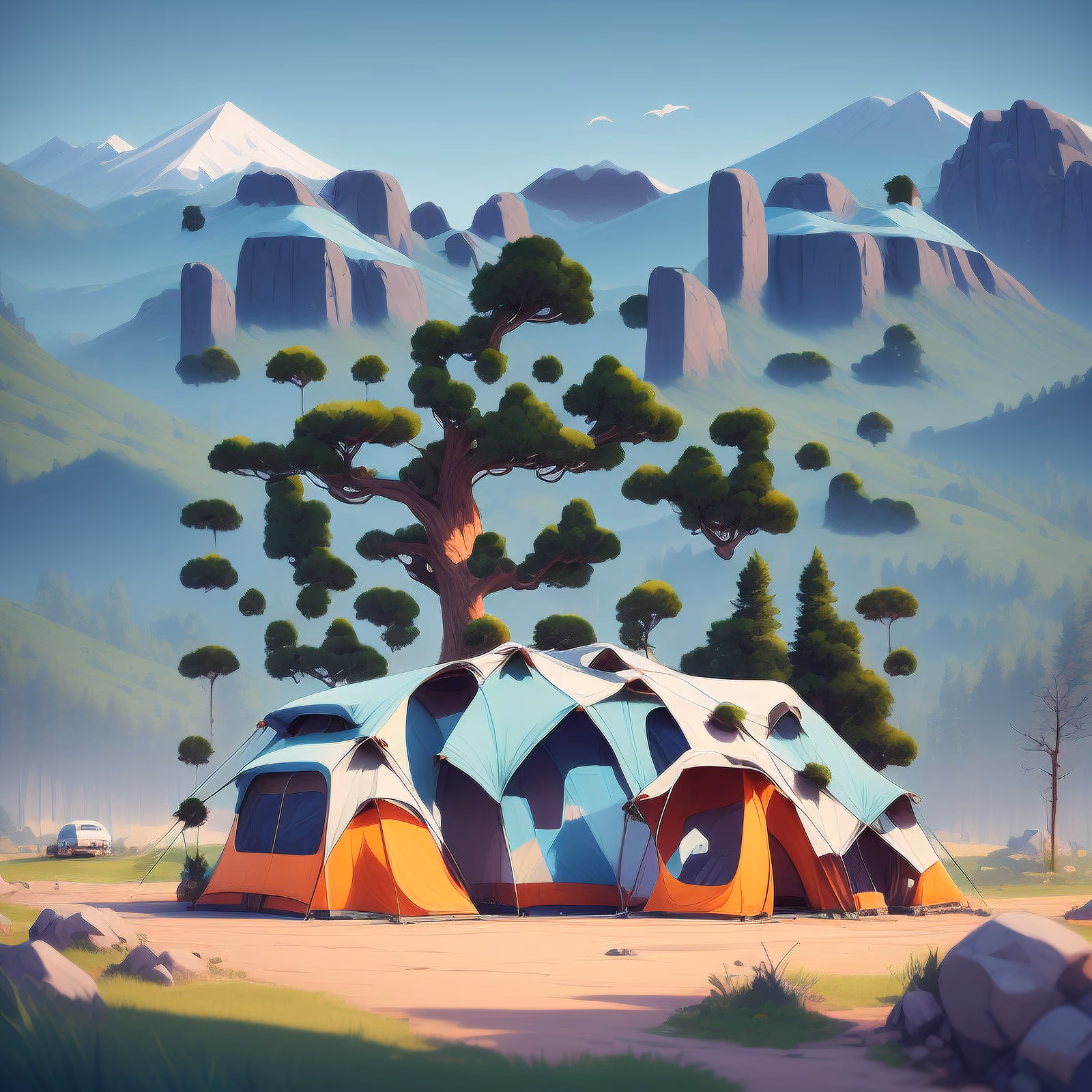 Mountain Campsite Tent Low Poly QR Code Art — image 1