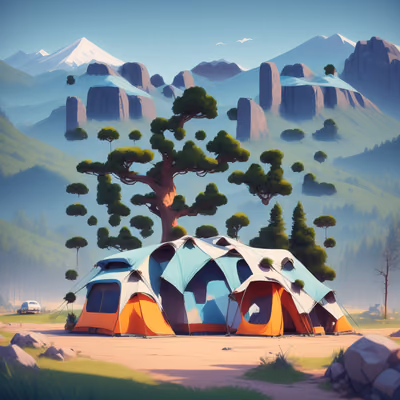 Mountain Campsite Tent Low Poly QR Code Art — image 1