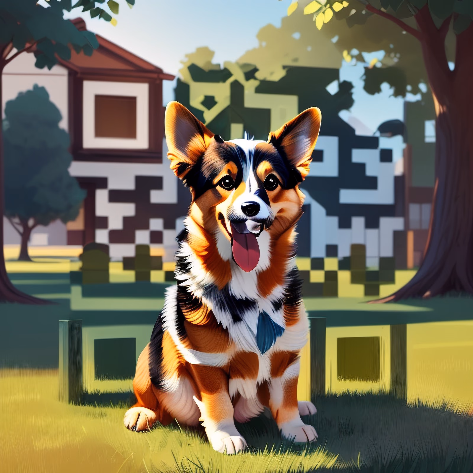 Sunlit Corgi Digital Painting QR Code for Posters — image 1
