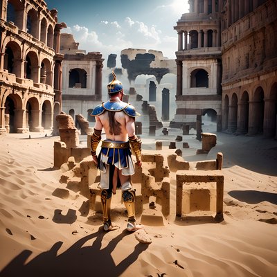 Gladiator in Roman Arena Cinematic QR Code for Posters