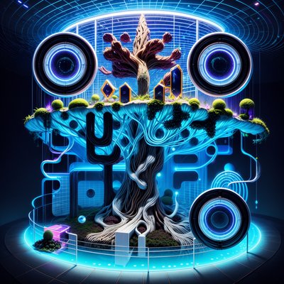 Holographic Tree Cyberpunk QR Code for Posters