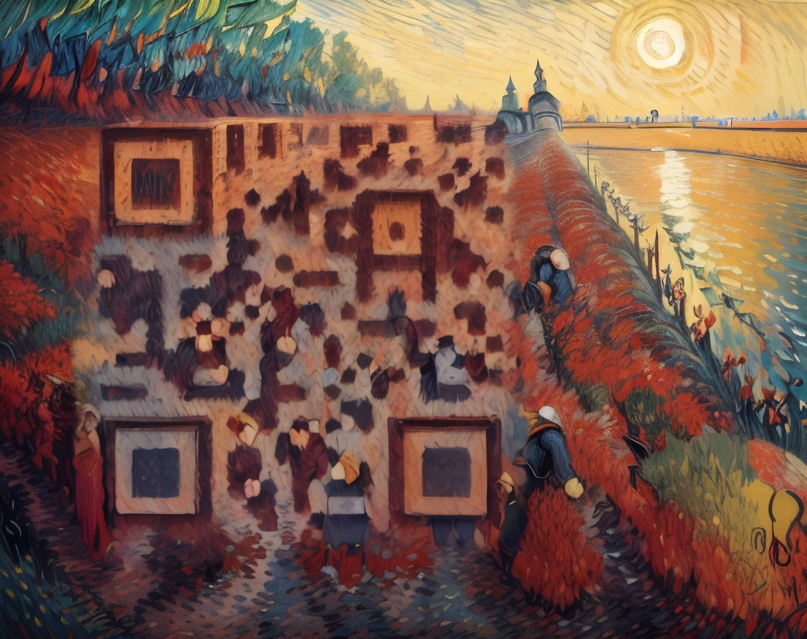 Red Vineyard Harvest Oil Painting QR Code Art — image 1