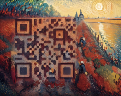 Red Vineyard Harvest Oil Painting QR Code Art — image 1