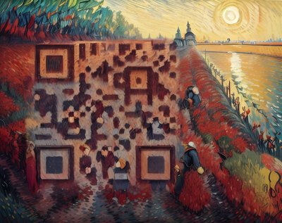 Red Vineyard Harvest Oil Painting QR Code Art