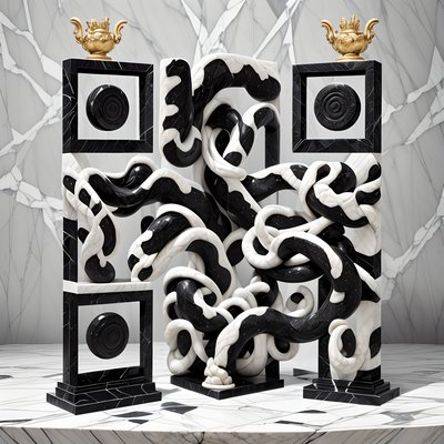 Marble Snake Sculpture QR Code Art