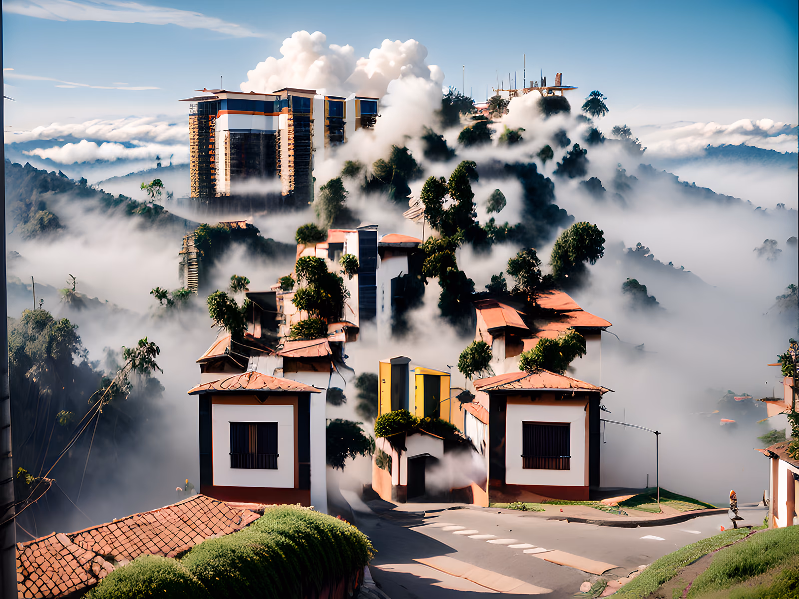 Misty Hillside City Photography QR Code Art — image 1