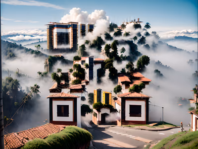 Misty Hillside City Photography QR Code Art — image 1