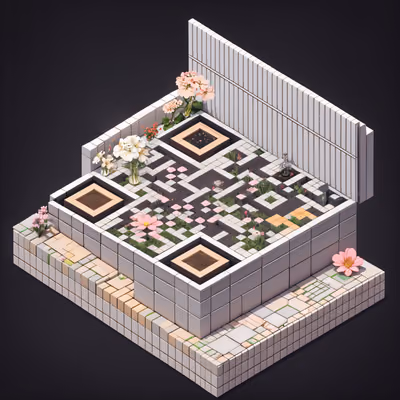 Isometric Flower Garden Diorama QR Code Art — image 1