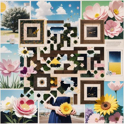 Spring Flower Photo Collage QR Code Art