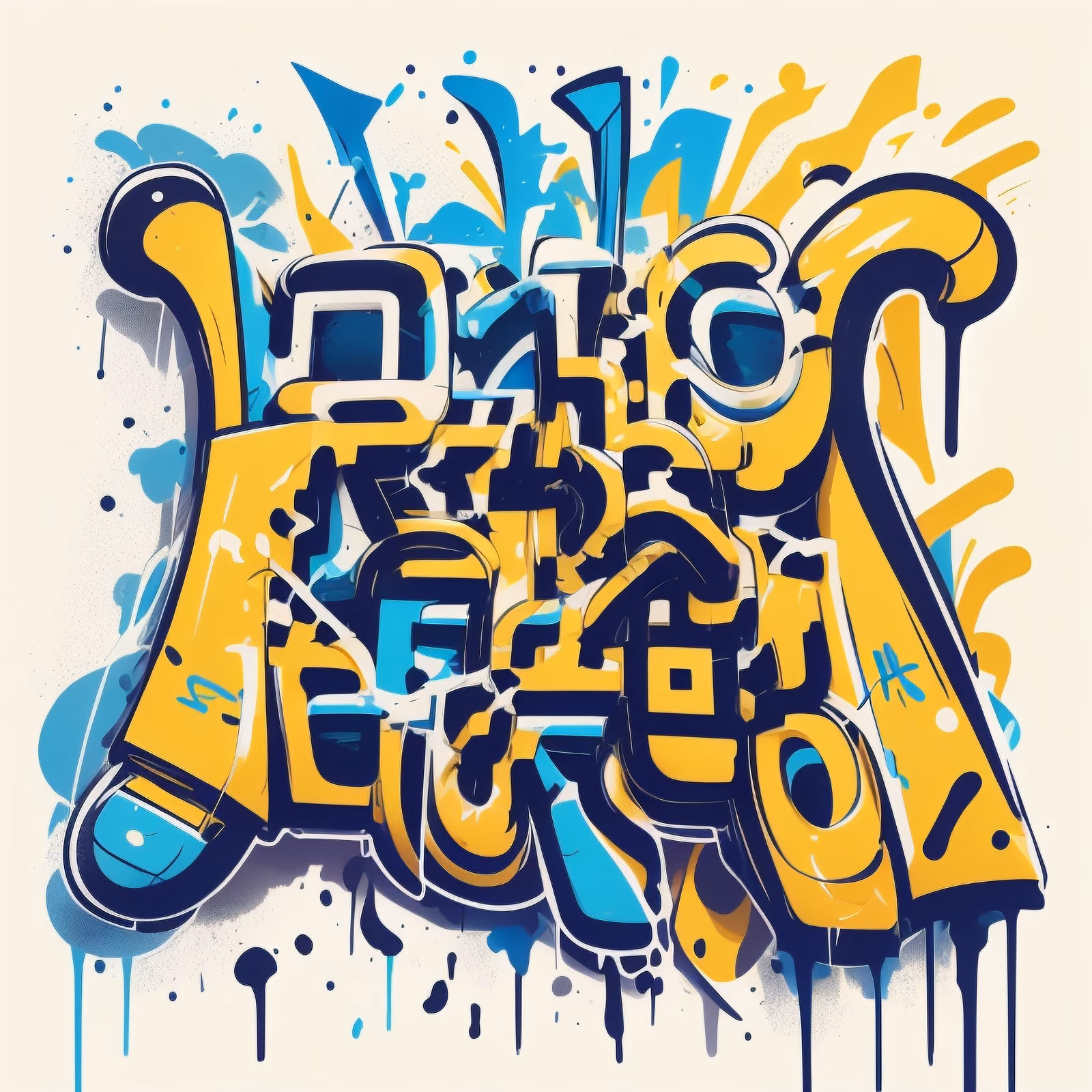 Yellow Blue Graffiti Lettering QR Code for Apparel — image 1