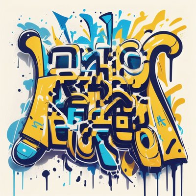 Yellow Blue Graffiti Lettering QR Code for Apparel