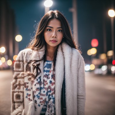 Fur Coat Woman Night Photo QR Code for Posters