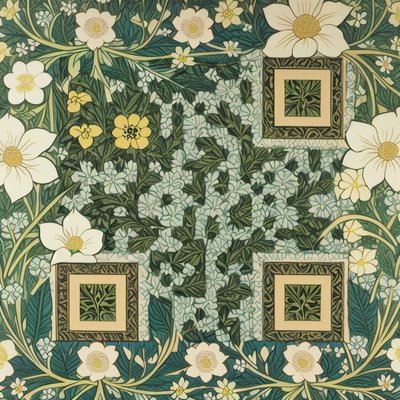 Green Floral Wallpaper Pattern QR Code Art