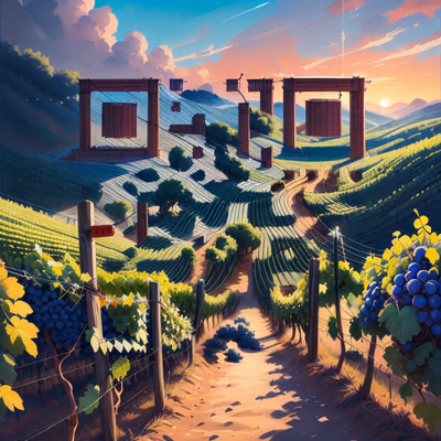 日落葡萄园水粉画二维码艺术 — 图片 1