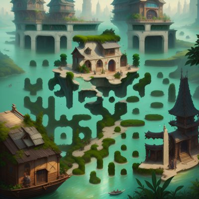 Flooded Fantasy Village Matte Painting QR Code for Posters