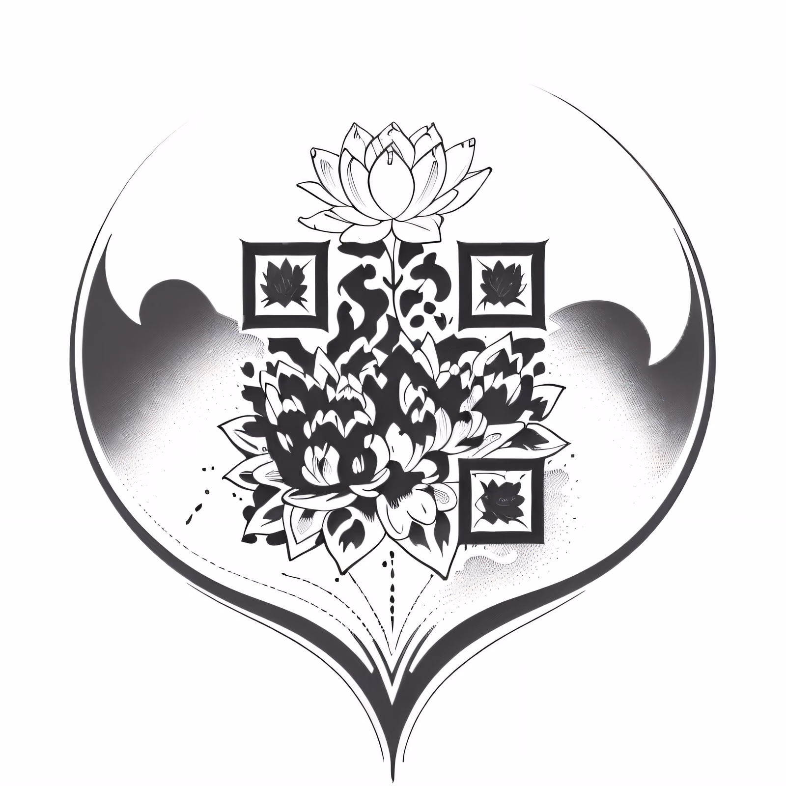 Lotus Flower Ink Tattoo Leaves QR Code for Temporary Tattoos — image 1