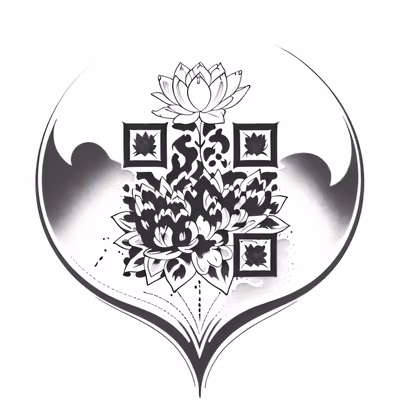 Lotus Flower Ink Tattoo Leaves QR Code for Temporary Tattoos — image 1