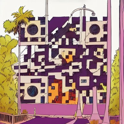 Comic Book City Street Building QR Code Art