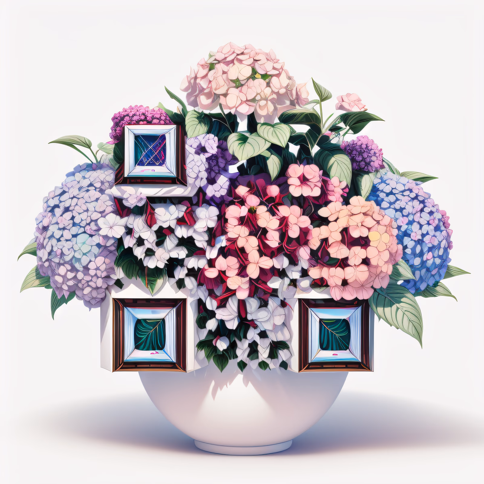 Пастельные гортензии в кашпо: 3D QR-код — изображение 1