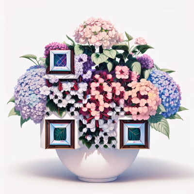Пастельные гортензии в кашпо: 3D QR-код — изображение 1