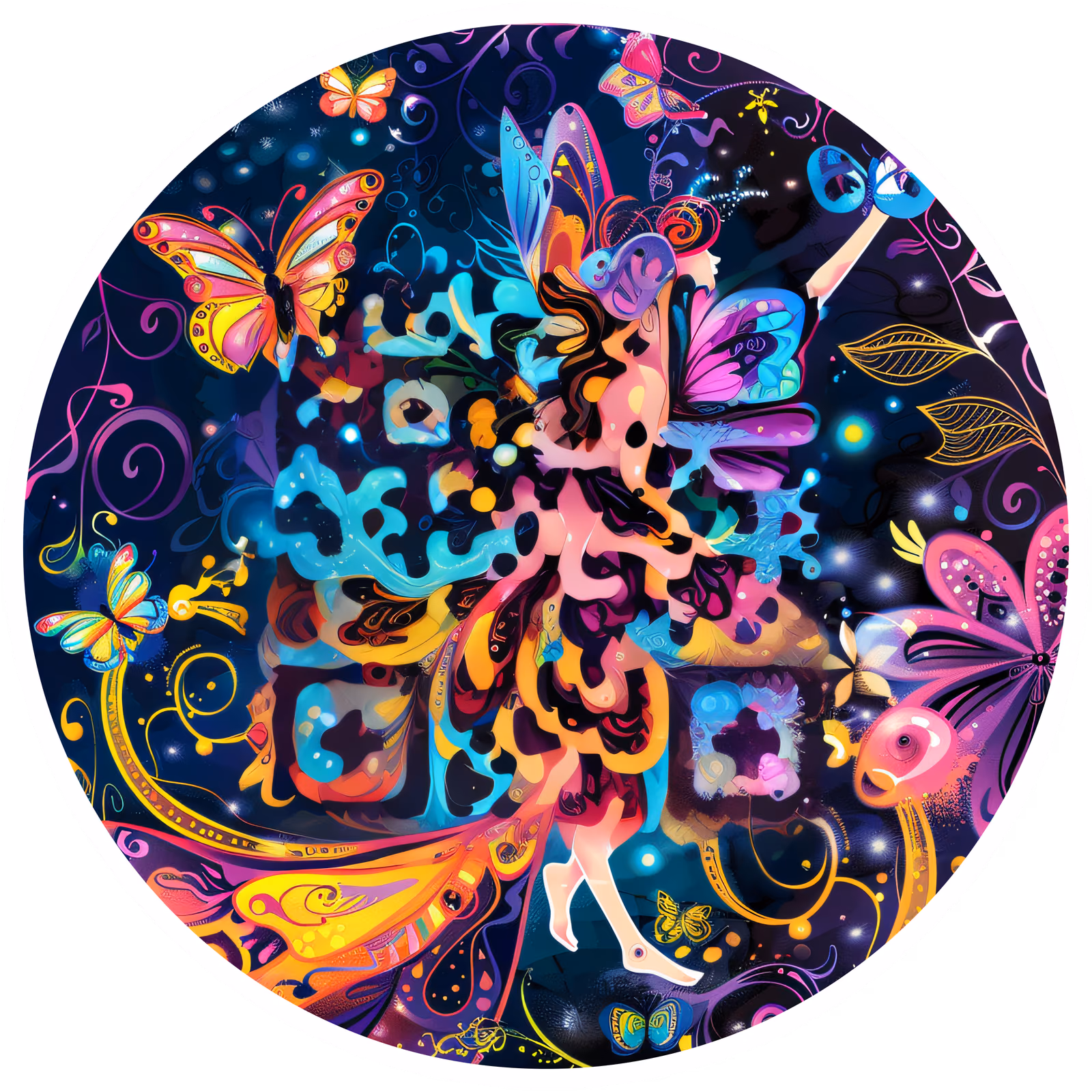 Fairy and Butterflies Vector Psychedelic QR Code for Stickers — image 1