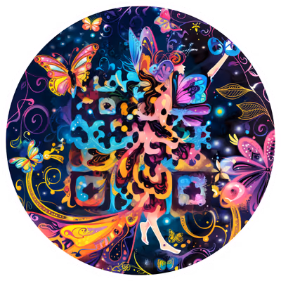 Fairy and Butterflies Vector Psychedelic QR Code for Stickers — image 1