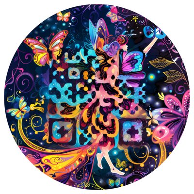 Fairy and Butterflies Vector Psychedelic QR Code for Stickers