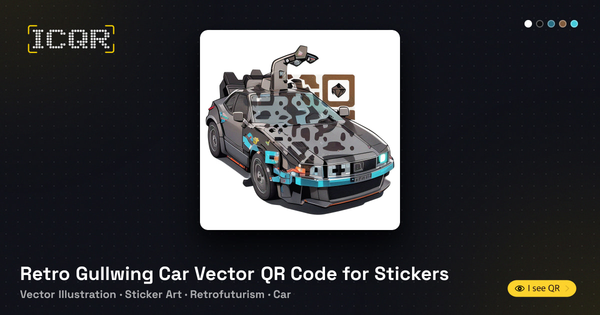 Retro Gullwing Car Vector QR Code for Stickers • ICQR