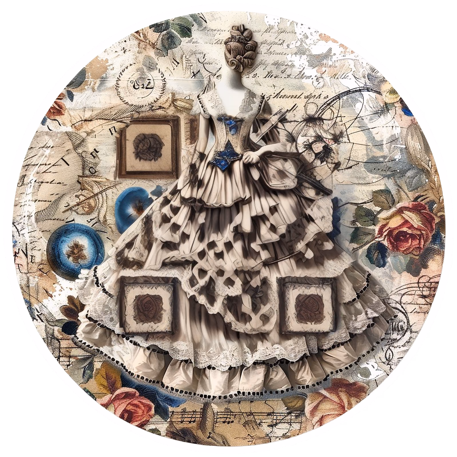 Викторианское платье: винтажный коллаж с QR-кодом для наклеек — изображение 1