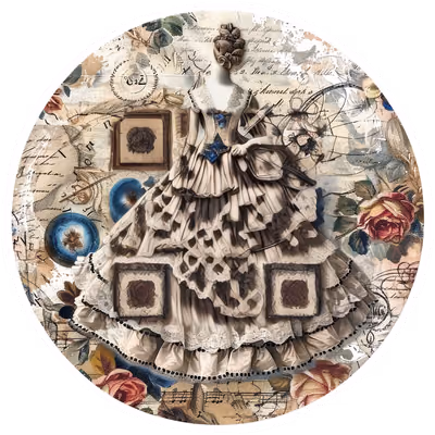 Викторианское платье: винтажный коллаж с QR-кодом для наклеек — изображение 1