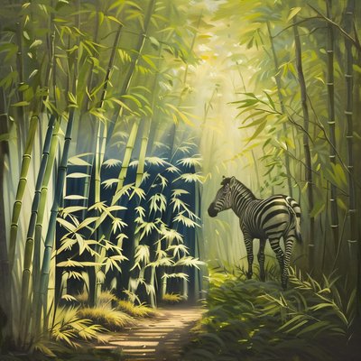 Zebra in Bamboo Forest Painting QR Code Art