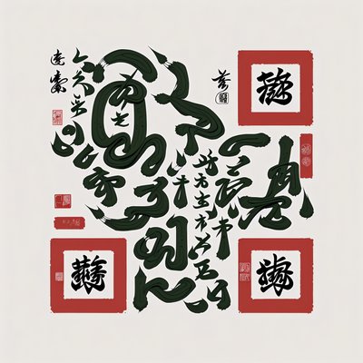 Зелёная тушь, каллиграфия кистью: QR-код