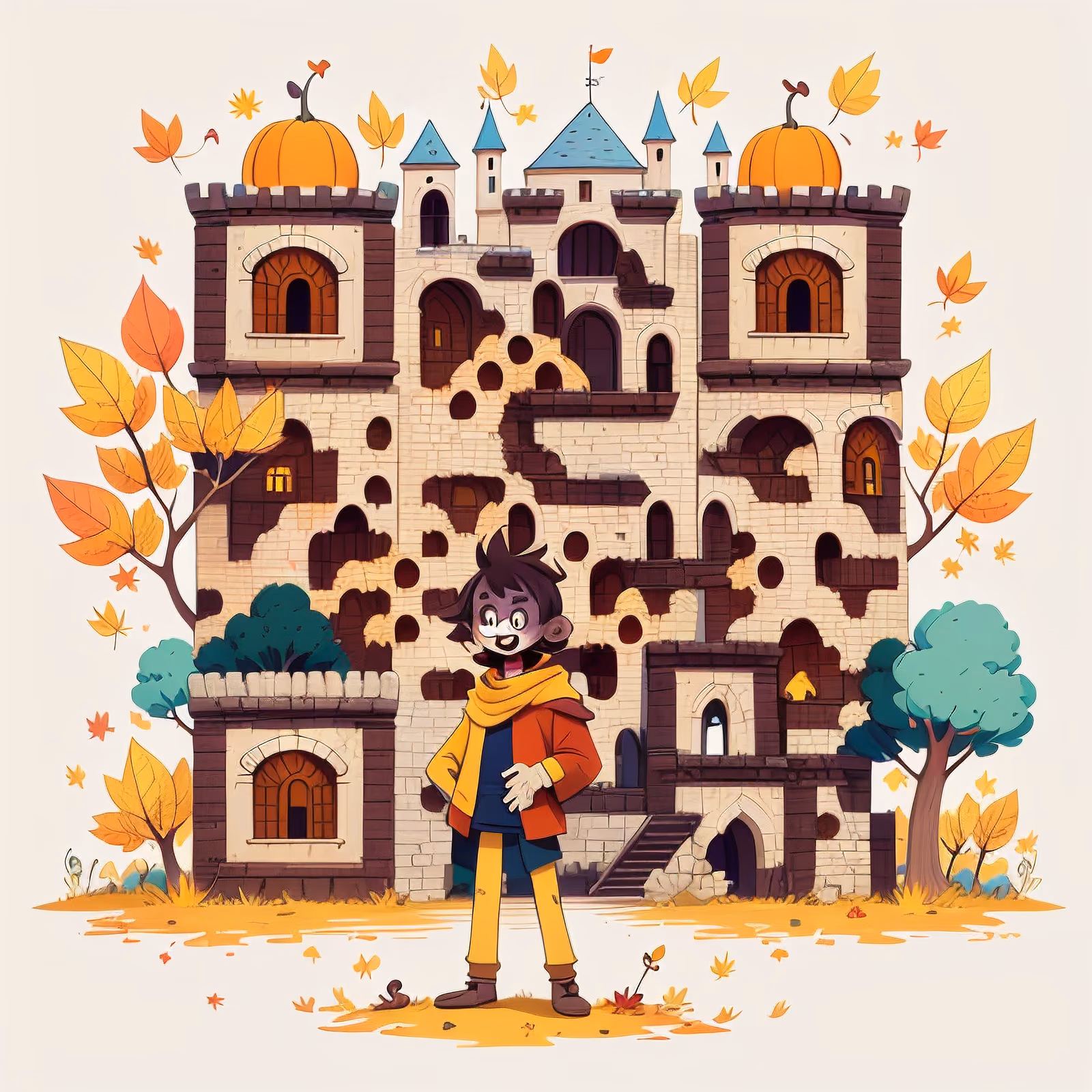 Zombie Kid Autumn Castle Cartoon QR Code for Invitations — image 1